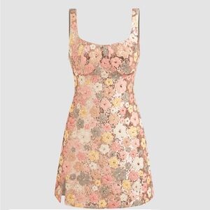 Floral sequin scoop neckline mini dress